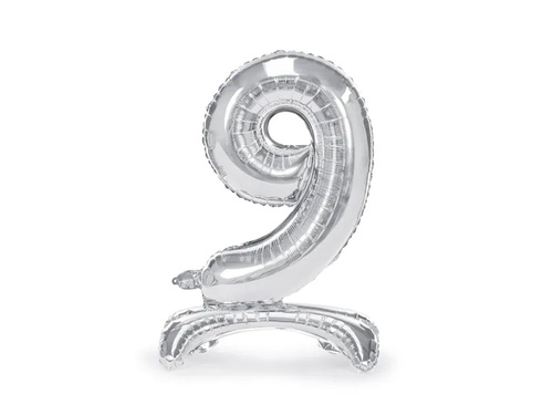 Foil balloon standing number 9 silver - 70 cm