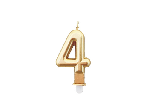 Gold number candle - 4 - 1 piece.