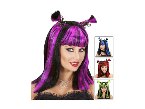 Peruka Halloween z pająkami / nietoperzami - 4 kolory (mix)