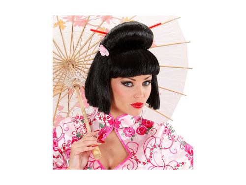 Peruka Geisha z kwiatem i pałeczkami