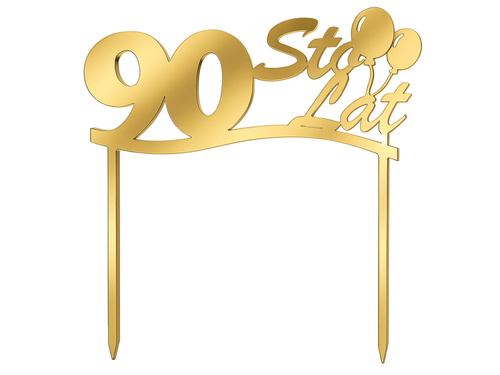 Gold mirrored plexiglass topper for 90th birthday cake