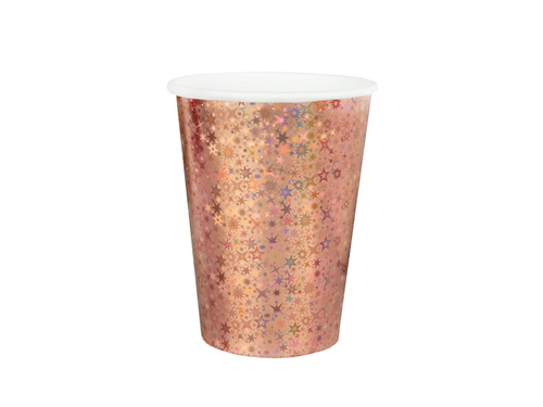 Kubeczki papierowe różowe złoto holograficzne - 270 ml - 10 szt.
