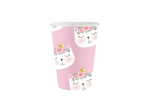 Kubeczki papierowe Kotek różowe - 250 ml - 6 szt.