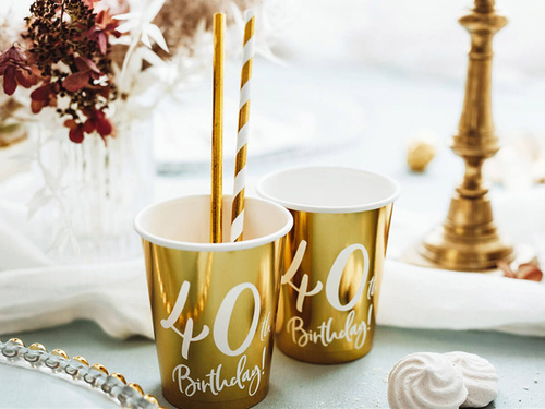 Kubeczki papierowe na czterdzieste urodziny 40h Birthday!  220ml - 6 szt.