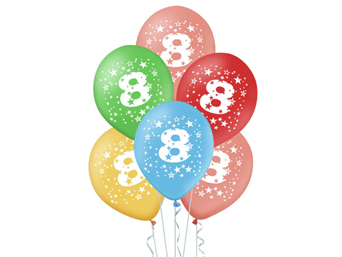 Latex balloons with the number eight 8 - mix - 30 cm - 5 pcs.