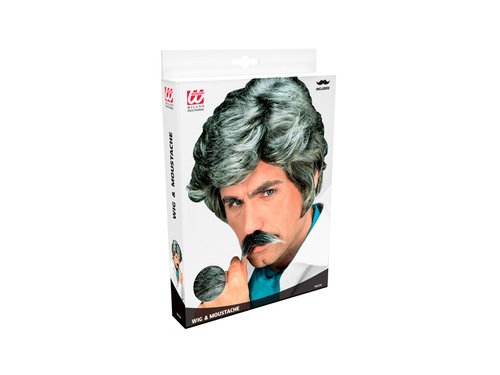 Siwa peruka Playboy z wąsami