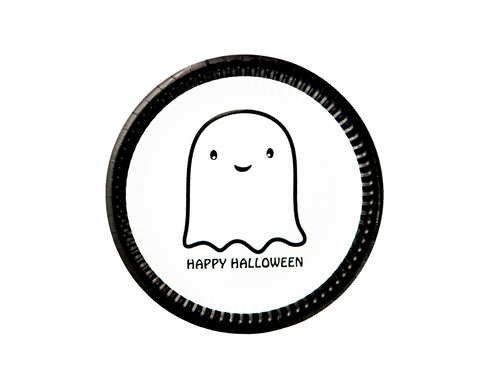 Talerzyki papierowe na Halloween Wesoły Duszek - 18 cm - 6 szt.