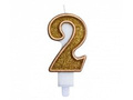 Number candle with gold border and gold glitter - 2 - 1 piece.