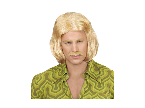 Blond peruka Dandy z lat 70. z wąsami