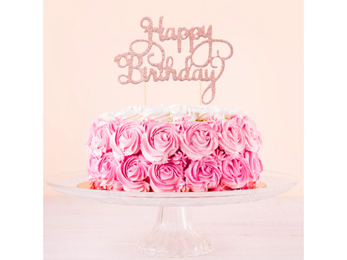 Happy Birthday cake topper glitter pink gold - 1 pc.