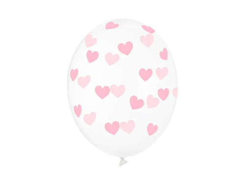 Balony przeźroczyste Serduszka różowe - 30 cm - 6 szt.