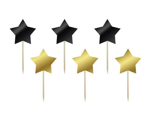 Black and gold star pickers - 7 cm - 6 pcs.