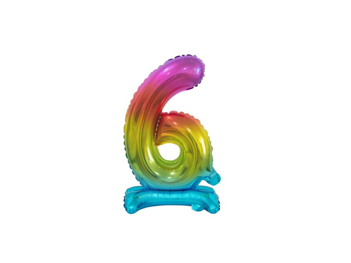 Foil balloon standing number 6 rainbow - 38 cm