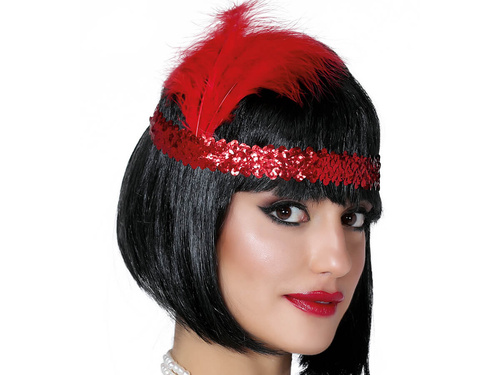 Red Headband Retro with plume - 1 pc