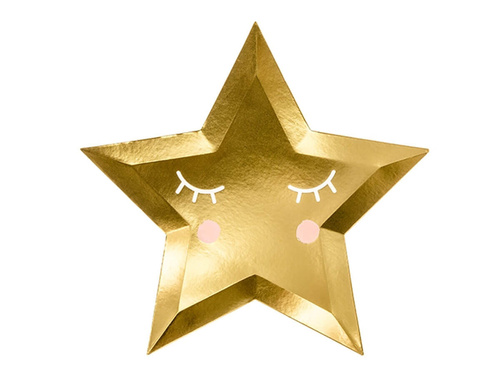 Talerzyki papierowe złote Gwiazdki - Little Star - 27 cm - 6 szt.