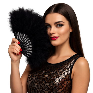 Wachlarz z piór czarny - 22 cm - 1 szt.