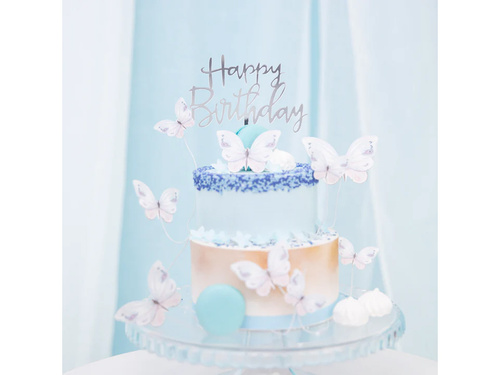 Happy Birthday silver cake topper - 1 pc.
