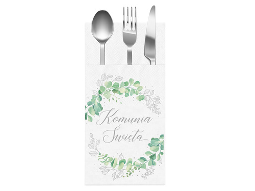 Communion cutlery pockets with eucalyptus - 16 pcs.