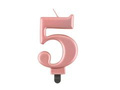 Świeczka cyferka metaliczna różowe złoto - 5 - pięć