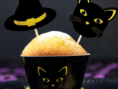 Zestaw dekoracji na babeczki Czarownica i kot - 12 szt.