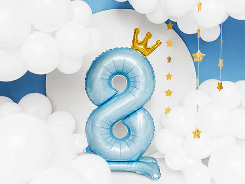 Foil balloon standing number 7 blue with crown - 84 cm - 1 pc.