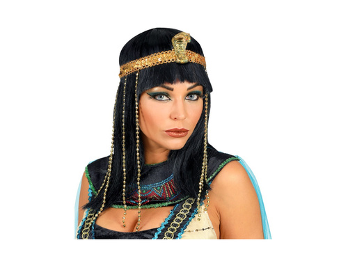 Peruka Kleopatra z opaską z wężem ozdobionym koralikami