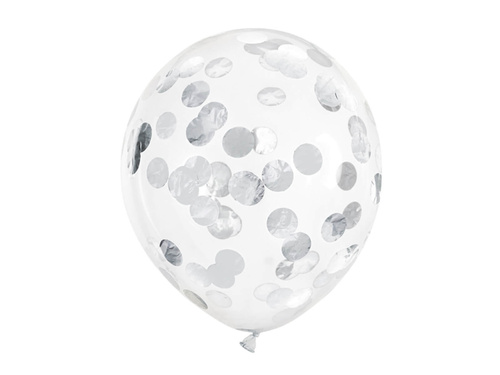 Transparent balloons with silver confetti Circles - 30 cm - 6 pcs.