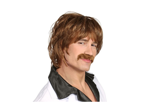 Peruka Mod Shag z lat 60. z wąsami