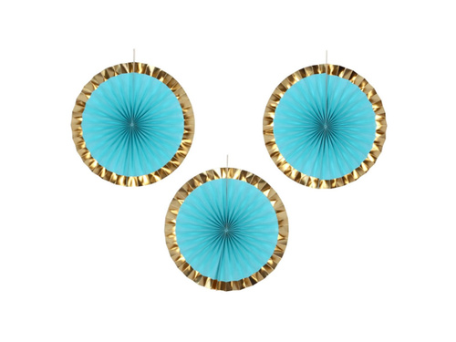 Hanging rosettes blue-gold - 40 cm - 3 pcs.