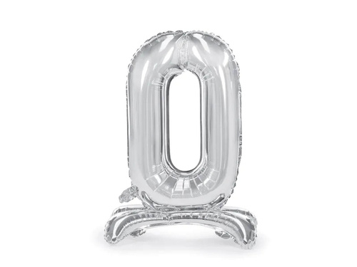 Foil balloon standing number 0 silver - 70 cm