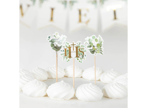 Cake picks for the First Holy Communion with eucalyptus - 5 pcs.