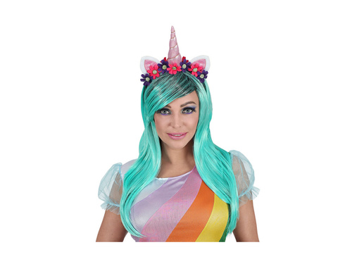 Peruka turkusowa jednorożec z opaską