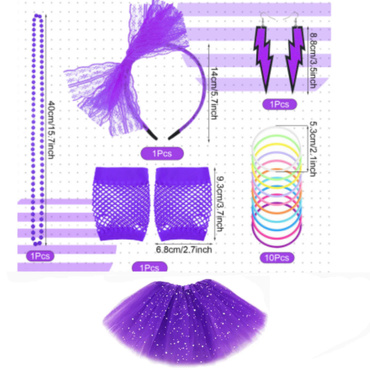 Zestaw Disco lata 80-te- fiolet - 17 elementów