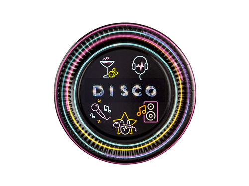 Talerzyki papierowe Disco Neon - 18 cm - 6 szt.