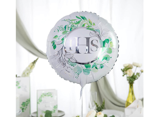 IHS foil balloon with eucalyptus for the First Holy Communion - 45 cm - 1 pc.