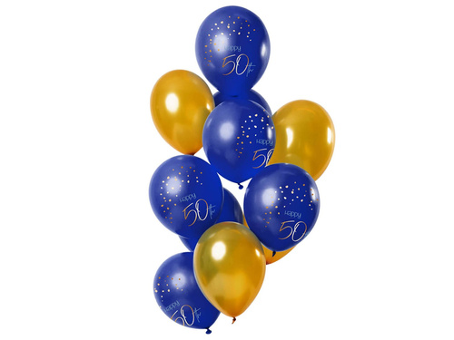 Set of Happy 50th navy blue and gold balloons - 30 cm - 12 pcs.