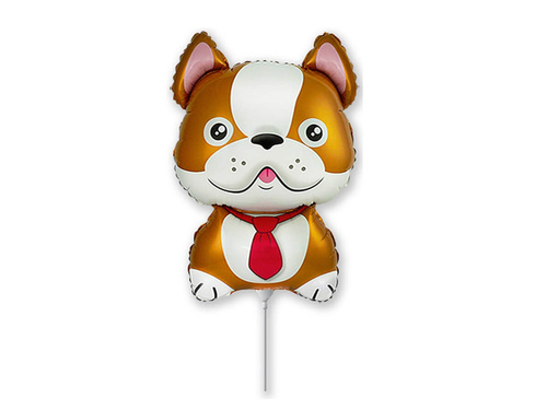 Bulldog brown foil stick balloon - 32 x 23 cm - 1 pc.