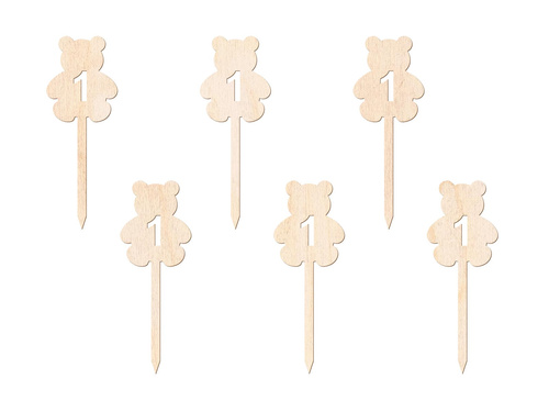 Wooden cake picks teddy bears with 1 - 6 pcs.