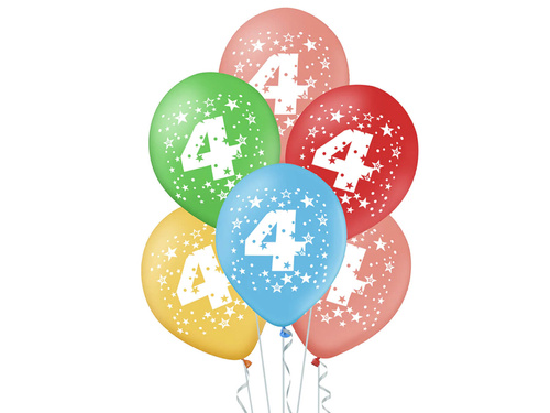 Latex balloons with the number four 4 - mix - 30 cm - 5 pcs.