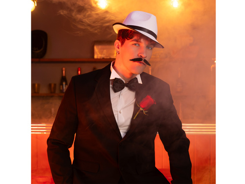 Kapelusz gangstera biały z czarną lamówką - 1 szt.