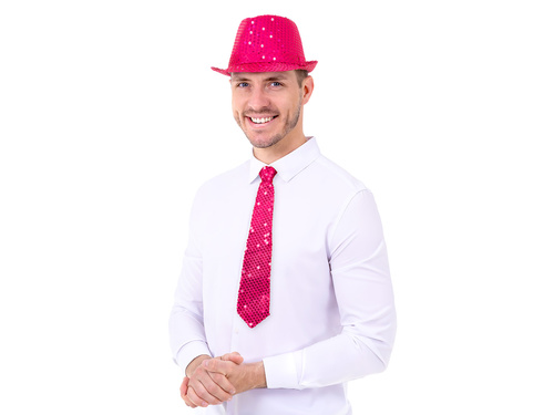 Cekinowy krawat - różowy - 36 cm - 1 szt.