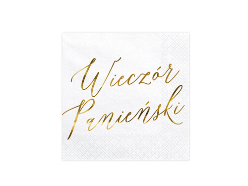 White napkins with gold inscription Ladies' Evening - 33 cm - 20 pcs.