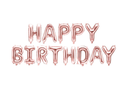 Gold pink Happy Birthday foil balloon 340x35 cm