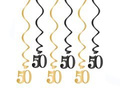 Hanging decoration swirls for 50th gold and black - 6 pcs.