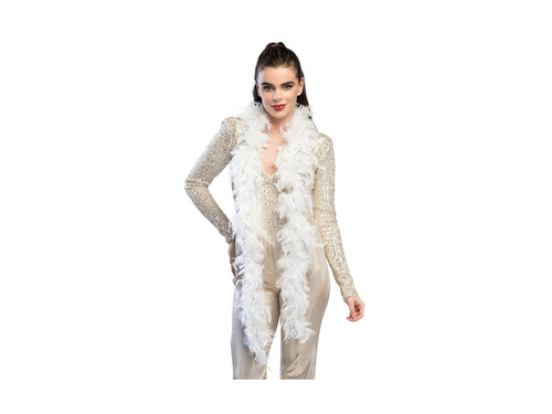 Szal BOA z piór - biały Glamour ze srebrną nicią - 180 cm