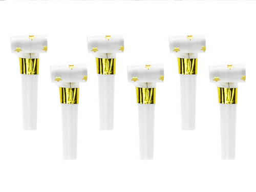 Trumpet whistles unrolled white with stars - 6 pcs