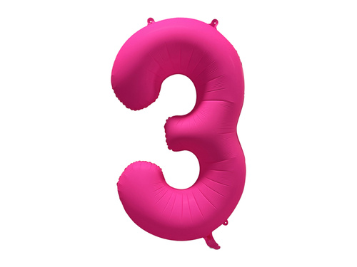 Large Number 3 Neon Pink Foil Balloon - 86 x 70 cm - 1 pc