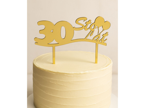 Gold mirrored plexiglass topper for 30th birthday cake