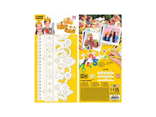 Zestaw 6 papierowych koron do malowania - 3 wzory - mix