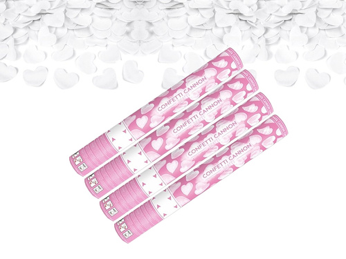 White hearts party cannon 40 cm, 4pc